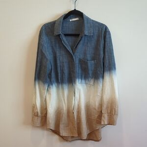 Women’s Tie-Dye Color Block Blue Cotton Button Down Made In Italy Beachy Coastal